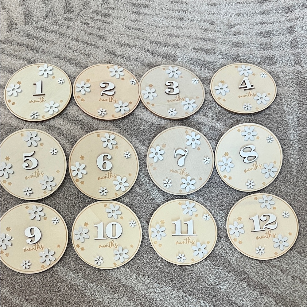 Floral Daisy Wooden Milestone Discs
